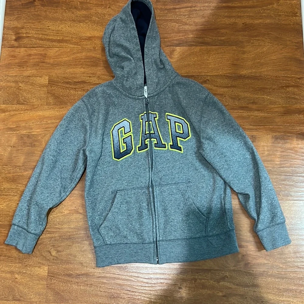 Gap Fleece Jacket Hoodie size large Grey and Neón Gap logo Zip Sweater - Picture 1 of 7